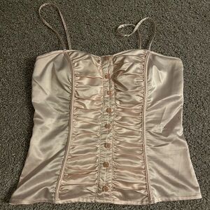 Elegant Cream Satin Ruched Women's Top